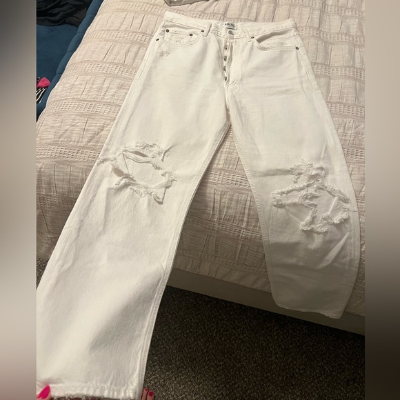 Sz 28 agolde white jeans with holes in knees - Picture 4 of 9